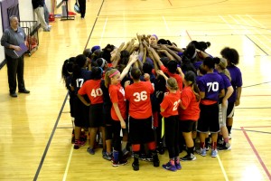 Ice League girls huddle. Photo provided.