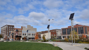 A view from Canan Commons looking West to Walnut Street and the offices of Pridemark Construction. Photo by: Mike Rhodes