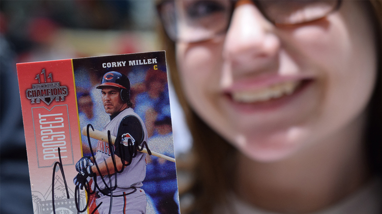 What could be more delightful to a child than a signed baseball card by Corky Miller? Photo by: Mike Rhodes