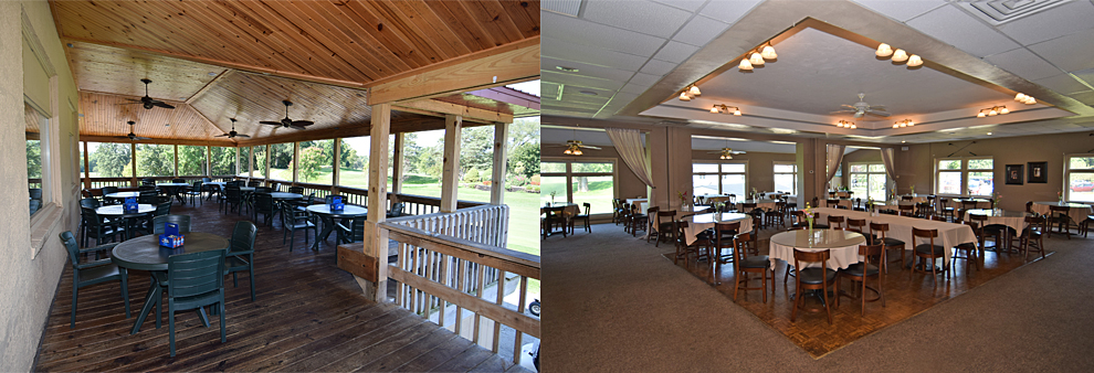 The patio at our location at Grandview Golf Course in Anderson and the adjacent dining room. 
