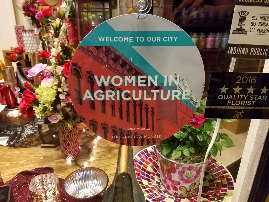 Comment from Purdue's Women in Agriculture page: "Really excited to see these signs around Muncie today. Truly one of the best welcomes we have received for the conference." Photo courtesy of Purdue Women in Agriculture