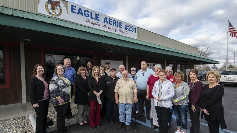 (L-R): Leadership members of A Better Way, members of Eagle Aerie No.231, and the Eagle Women's Auxiliary are pictured after the check presentation. Photo by: Mike Rhodes