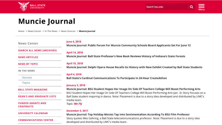 Muncie Journal articles on BSU News site