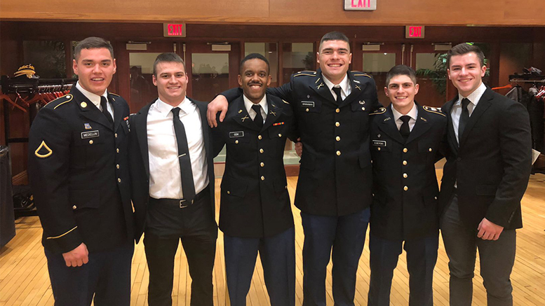 Nicolas Egierski of Granger, Indiana, a Ball State University junior computer science major and ROTC cadet (second to the right), poses with other Cadets hin the program after the Fall Commissioning Ceremony recently on campus.
