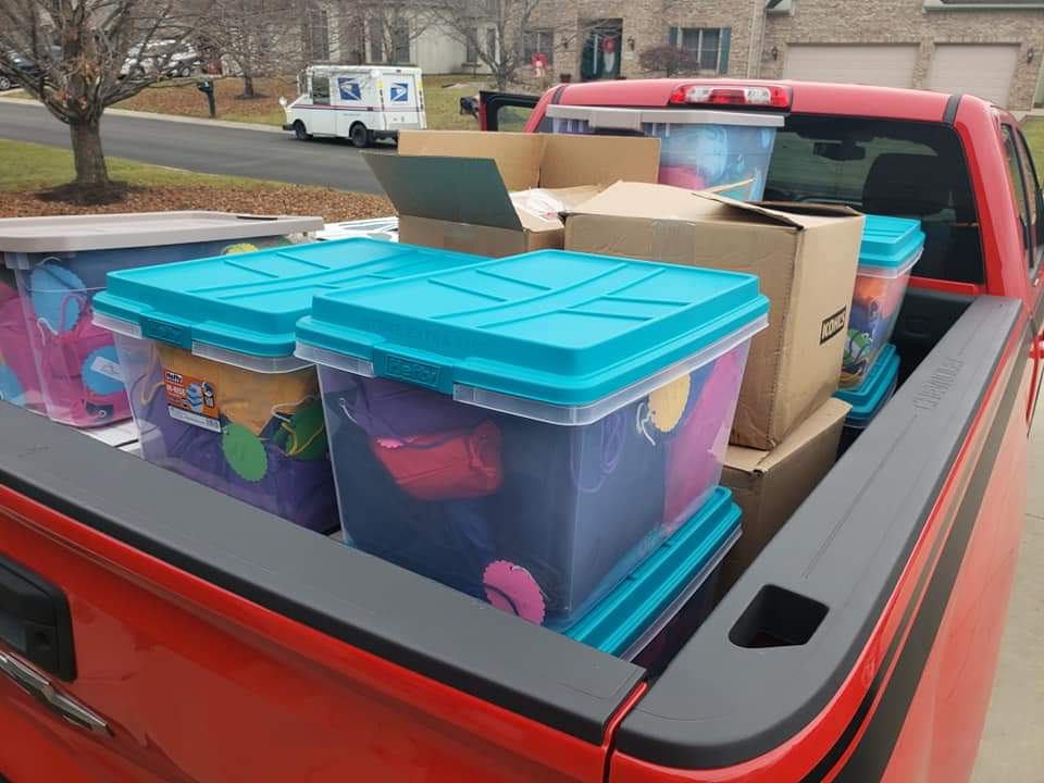 250 care bags in plastic bins were delivered to Delaware County Foster Closter, located at New Life Presbyterian Church in Yorktown for foster families in need. Photo provided.
