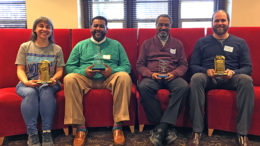 (L-R): Muncie Neighborhoods' 2018 IDEA Conference Neighborhood Award Recipients—Melinda Messineo (Riverside Normal City), Clifford Clemmons (Blaine Southeast), Brad King (Old West End), Frank Scott (Whitely) Photo by: Aimee West