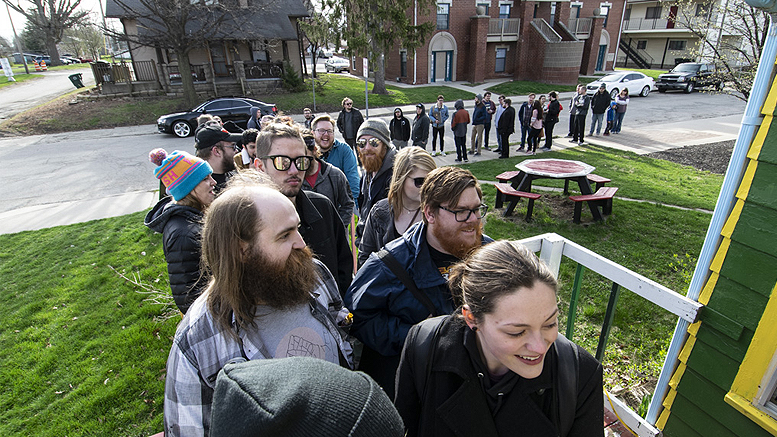The line outside Village Green Records at 9am Saturday. Photo by: Mike Rhodes