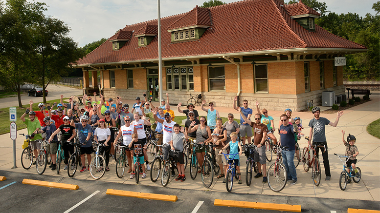 Participants of the Community Group Ride pose for their official group photo taken by Cardinal Greenway board member John Disher.
