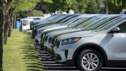 Cars arrive at the Toyota of Muncie tent sale in the parking lot by Ball State's Scheumann Stadium. Photo by: Mike Rhodes