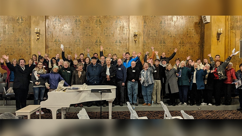 Participants of Masterworks Chorale’s 2018 Music That Makes Community Workshop celebrate together after a day of learning chorale techniques. Photo provided