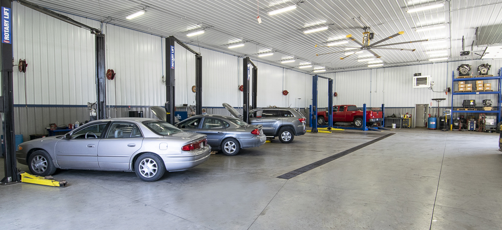A view inside the clean and spacious automotive repair shop. Photo by: Mike Rhodes