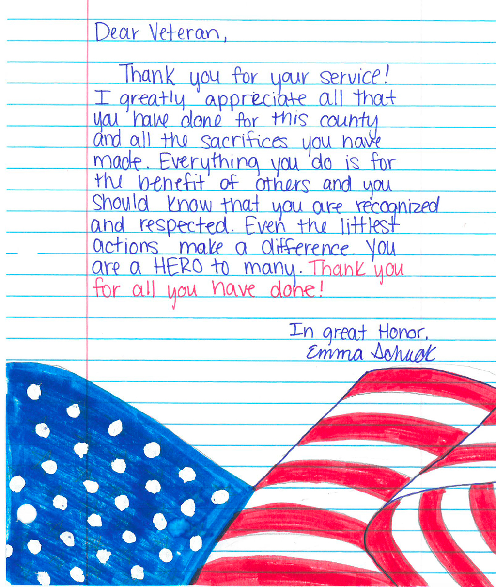 ‘Letters To Veterans’ From Area Students. Today’s Letter Written By