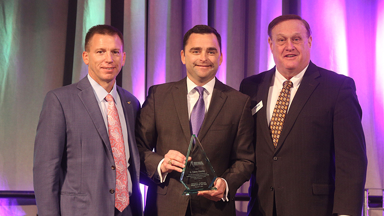 Casey Stanley is pictured with the 2019 Samuel C. Schlosser Volunteer of the Year award, presented by the Indiana Chamber of Commerce. Photo provided by: Rebecca Patrick