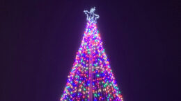 Muncie’s tallest Christmas tree has been lit again and will remain lit every night from dusk until dawn as a symbol of community hope and collaboration. Photo provided