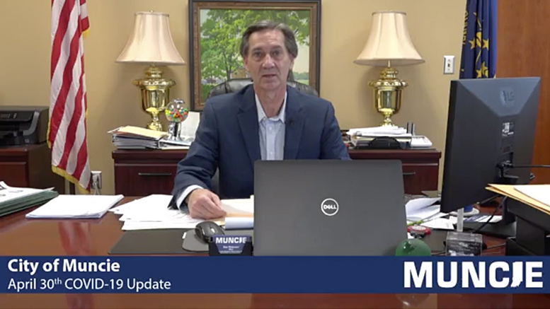 Mayor Ridenour is pictured giving one of his daily video briefings. Screenshot of video stream by Endpoint Creative.