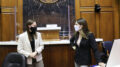 Daleville resident Kayla Skinner (left) discusses legislation with State Rep. Elizabeth Rowray (R-Yorktown) (right) in the House Chamber located at the Statehouse in Indianapolis April 5, 2021. Skinner is interning with the Indiana House of Representatives throughout the 2021 legislative session, assisting representatives and House staff with daily tasks.
