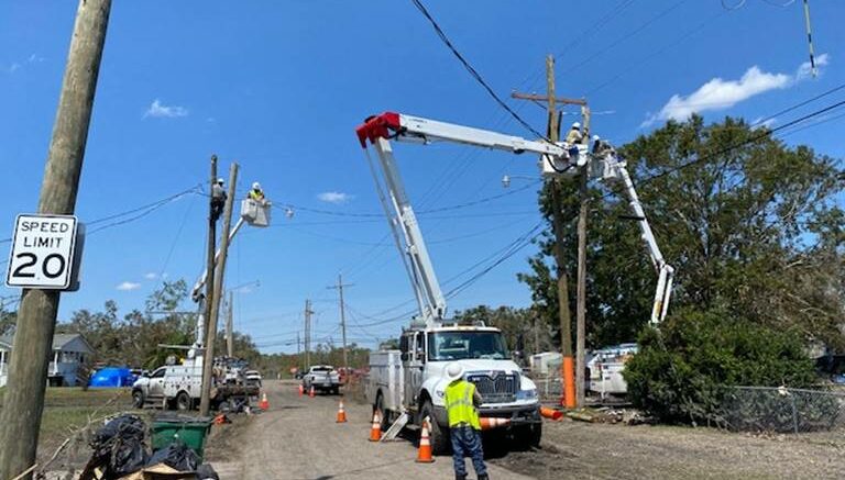 Crews with Indiana Michigan Power assist in the power restoration efforts following Hurricane Ida. Photo provided.
