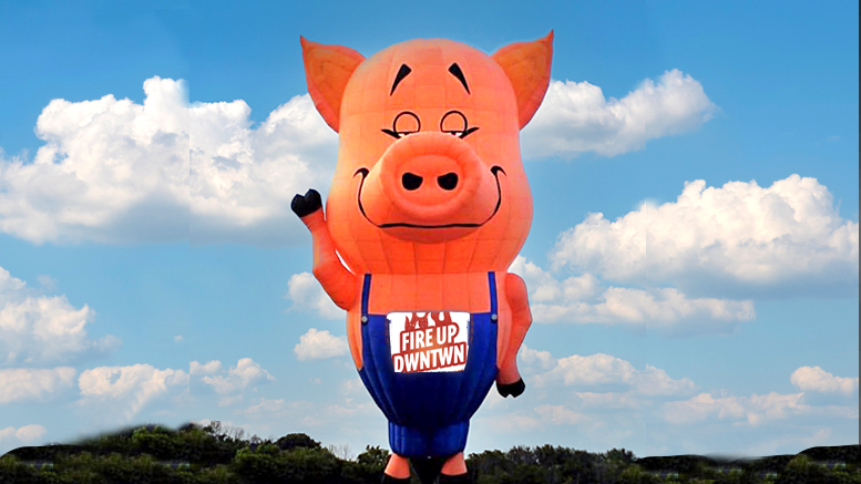You can see CHRIS P. BACON, Sponsored by JohnTom’s Barbecue any many more balloon characters at 'Fire Up DWNTWN: A Summer Streetfest.'
