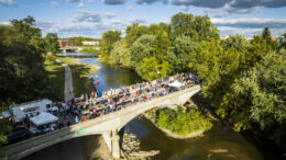 An aerial view of a Muncie Bridge Dinner as photographed by Ty Morton.