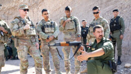 U.S. Army Soldiers of 1st Battalion, 181st Infantry Regiment, 44th Infantry Brigade Combat Team, assigned to Combined Joint Task Force - Operation Inherent Resolve, conduct a training exercise alongside members of the Asayish in the Iraqi Kurdistan Region, Sept. 30, 2024. The Asayish are the security and intelligence force operating in the Iraqi Kurdistan Region. U.S. Army photo by Staff Sgt. Bruce Daddis