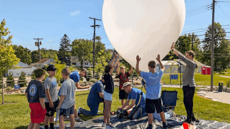 Students from Upland, Indiana, launch a weather balloon during a NearSpace Education event supported by Ball Brothers Foundation, sparking excitement for STEM learning and aerospace careers. Photo provided.