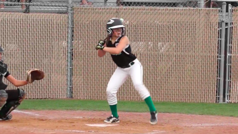 Anna Stanley steps up to the plate and hits a double.