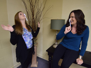 Liz Valpatic and Lindsay Stafford of Woof Boom Radio practice their #Spoontember selfie technique prior to posting. #Spoontember #HungerActionMonth @FeedingAmerica Photo: Mike Rhodes