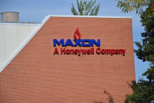 Exterior logo at Maxon facility. Photo by: Mike Rhodes