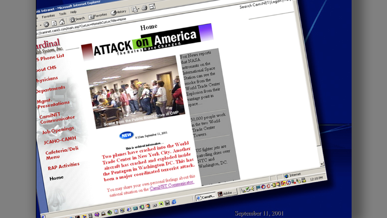 Intranet project's homepage on Sept. 11th, 2001