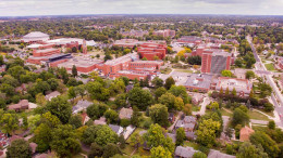 Aerial image of the Ball State University campus. Photo by: Michael Wolfe