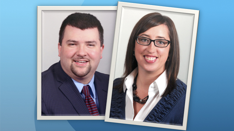Pictured left to right: Bill Schuhmacher and Jaime Faulkner, newly announced VP's at MutualBank