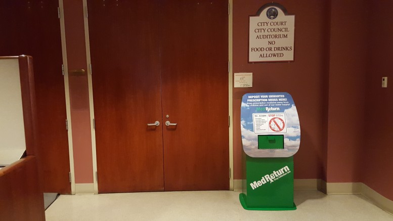 Pharmaceutical drop box located inside Muncie City Hall. Photo by: Jason Donati