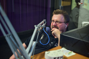 Doug Zook live on-air, during the WHBU 90th birthday celebration. Photo: Mike Rhodes