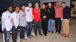 Members of the Cincinnati Reds Winter Caravan pose for a photo outside Stoops. Photo by: Mike Rhodes
