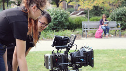 Students monitor a shot during filming of a BSU commercial. Photo by: Sadie Lebo