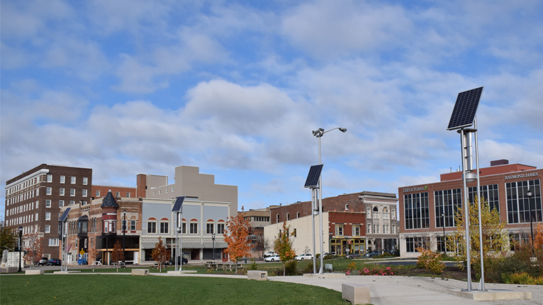 A view of downtown Muncie at the north end of Canan Commons. Photo by: Mike Rhodes