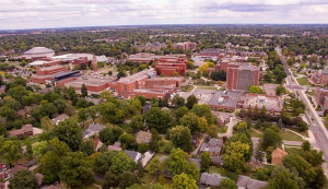 Aerial image of the Ball State Campus. Photo by: Michael Wolfe