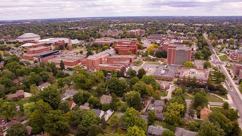 Aerial image of the Ball State Campus. Photo by: Michael Wolfe