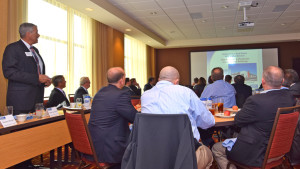 Mike Lunsford presents his portion of the 5th Annual State of Commercial Real Estate in Delaware County. Photo by: Mike Rhodes