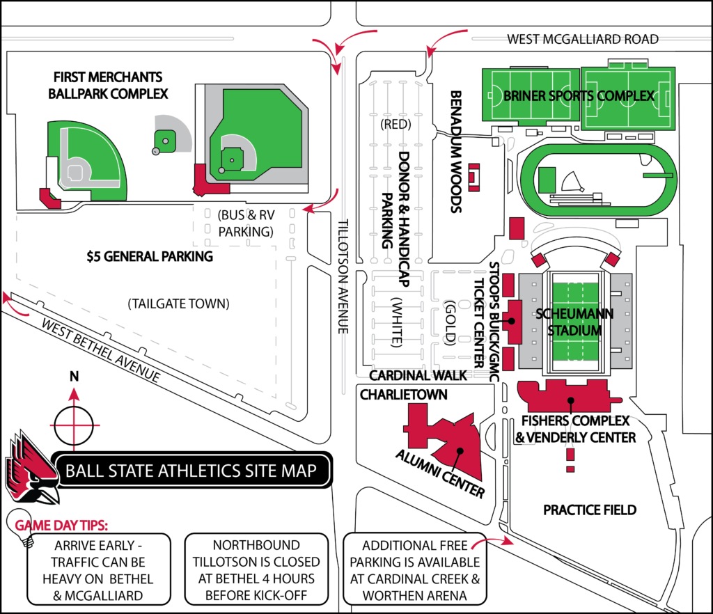 BSU Athletics Site Map. (Click the image for a larger view.) 