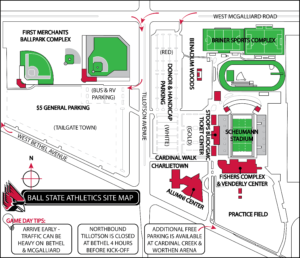 BSU Athletics Site Map. (Click the image for a larger view.)