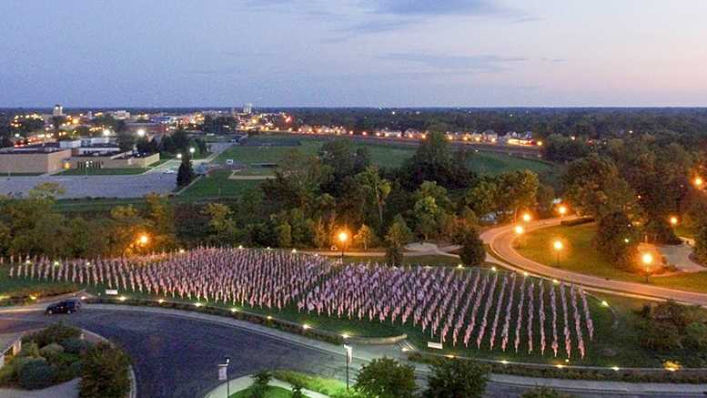 Aerial view of Flags of Honor at Minnetrista. Photo by: Michael Wolfe