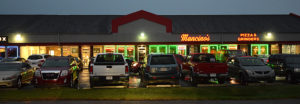 Packed parking lot outside Mancino's during the HS Football Preview show. Photo by: Mike Rhodes