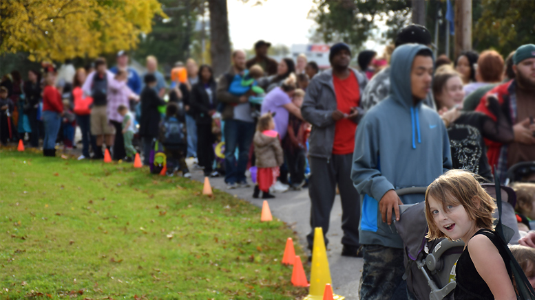 The line right before the 4pm opening of Trunk-or-Treat at Heekin Park. Photo by: Mike Rhodes