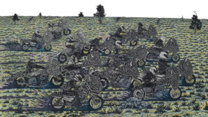 Josh Winkler, "Sturgis", color woodcut, 2016