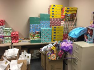 A portion of the 3,000 toys, gifts and candy donated by the Indiana Pacers and currently being distributed by the Muncie Police Department Officers. Photo by Mike Rhodes