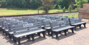 MutualBank Benches constructed out of recycled plastic.