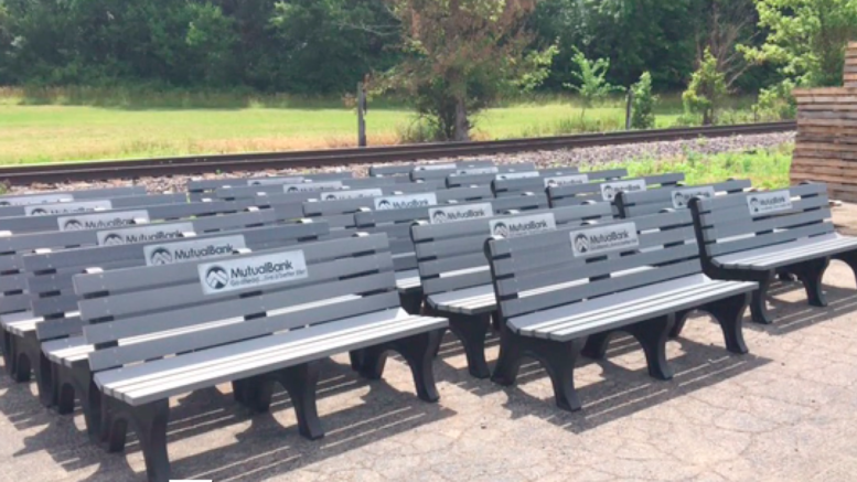 MutualBank Benches constructed out of recycled plastic.
