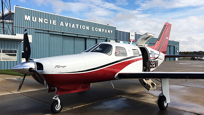 A Piper Mirage preparing for passenger boarding at Muncie Aviation Company. Photo provided.