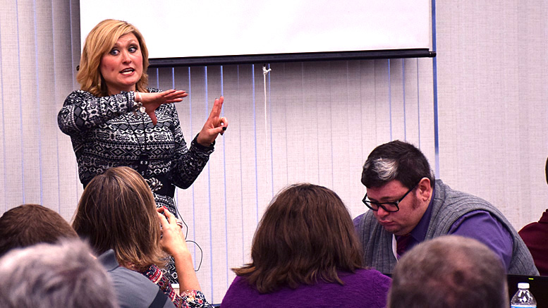 Holly is pictured presenting to educators from around the state during a Tuesday educational session at Yorktown Middle School. Photo by: Mike Rhodes